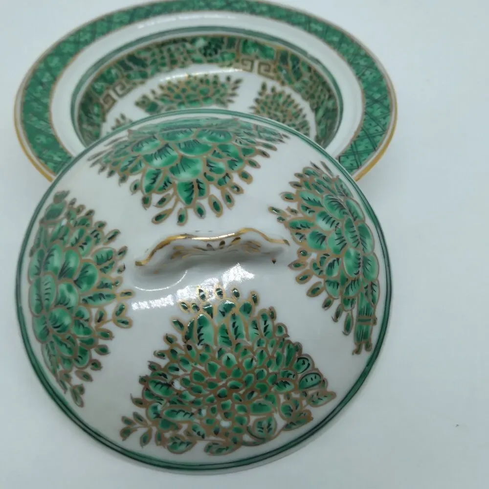 Chinoiserie Fitzhugh Pattern Green And Gold 6 1/4